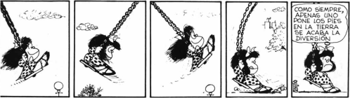 Mafalda poniendo los pies en la tierra